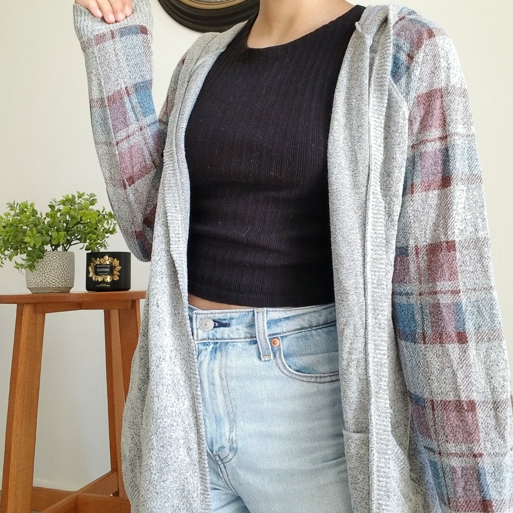 Plaid Sweater with Hood